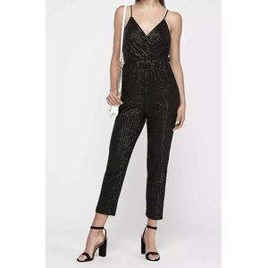 NWT Express Dot Sequin V-neck Wide Leg Jumpsuit in Black Women’s size XS